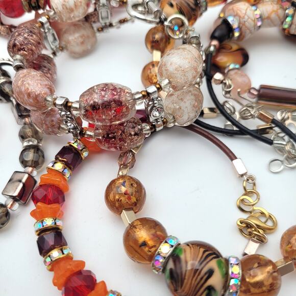 Fall Beaded Bracelet Lot of 21 Handmade Colorful Mixed Beads Wear or Repurpose - Picture 4 of 7